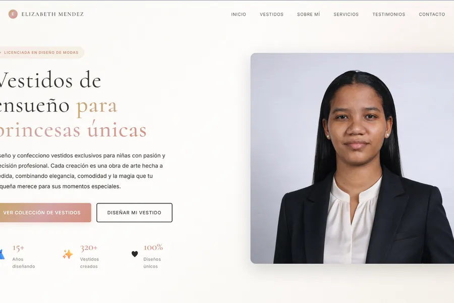 Elizabeth Mendez — Portafolio de diseñadora de moda con catálogo y calculadora de presupuesto