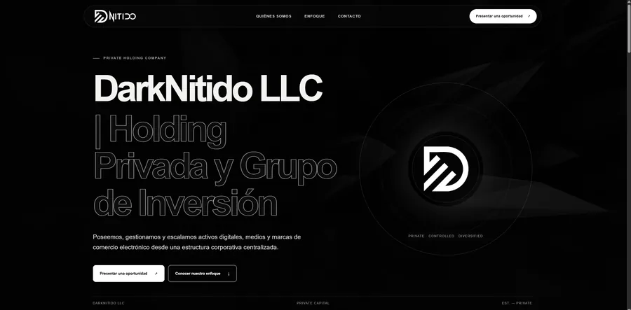 DarkNitido LLC — Landing page institucional para holding empresarial