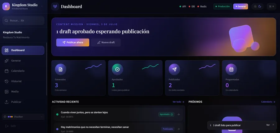 Kingdom Studio — Plataforma SaaS de automatización editorial con IA