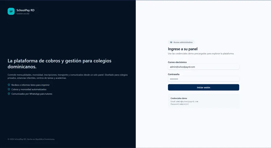 SchoolPay RD — Plataforma de cobros y gestión para colegios dominicanos